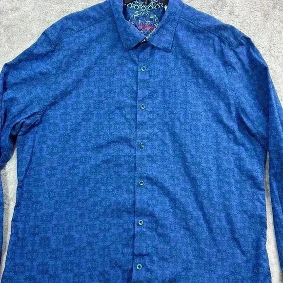 Robert Graham Shirt Men's 2XL Blue Geometric Print Button Up Paisley Long Sleeve - Picture 4 of 10